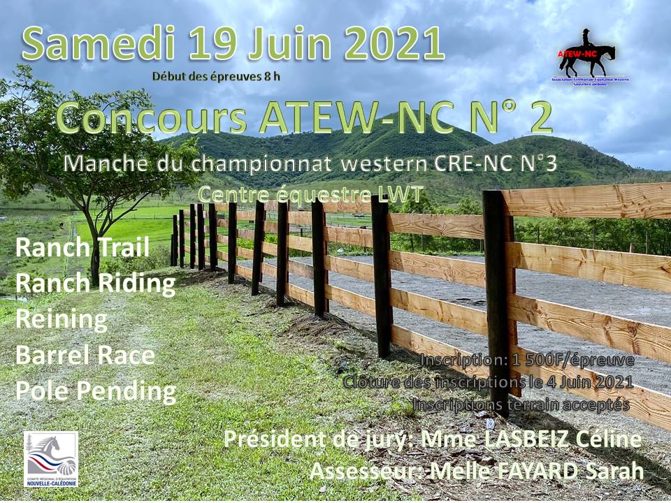 Programme concours western N3 ATEW NC du 19 Juin 2021